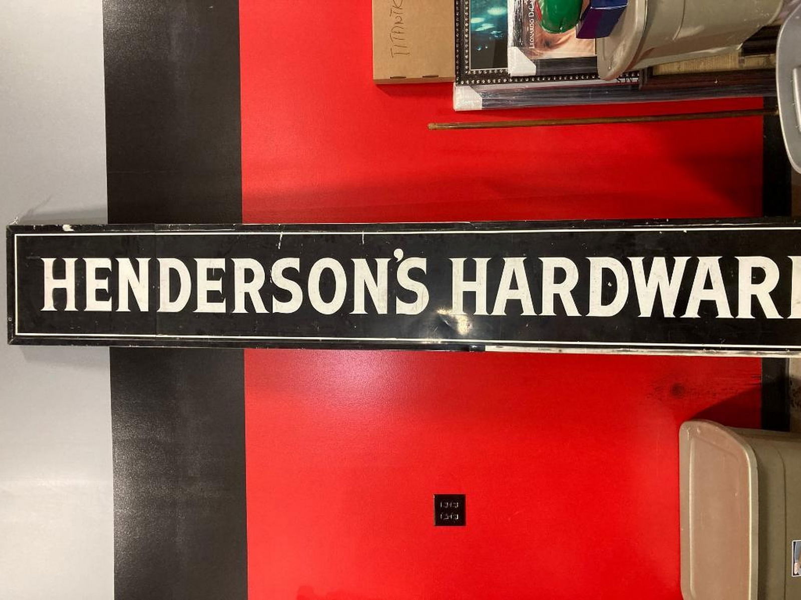 1920's "Hendersons Hardware" Advertising Sign: Measures 10-ft x 18-in x 3-in