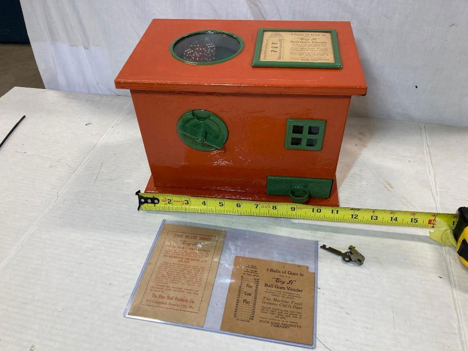 1920's "Blue Bird Products Dice Trade Stimulator: Try It" Vending Machine (1 of 4)