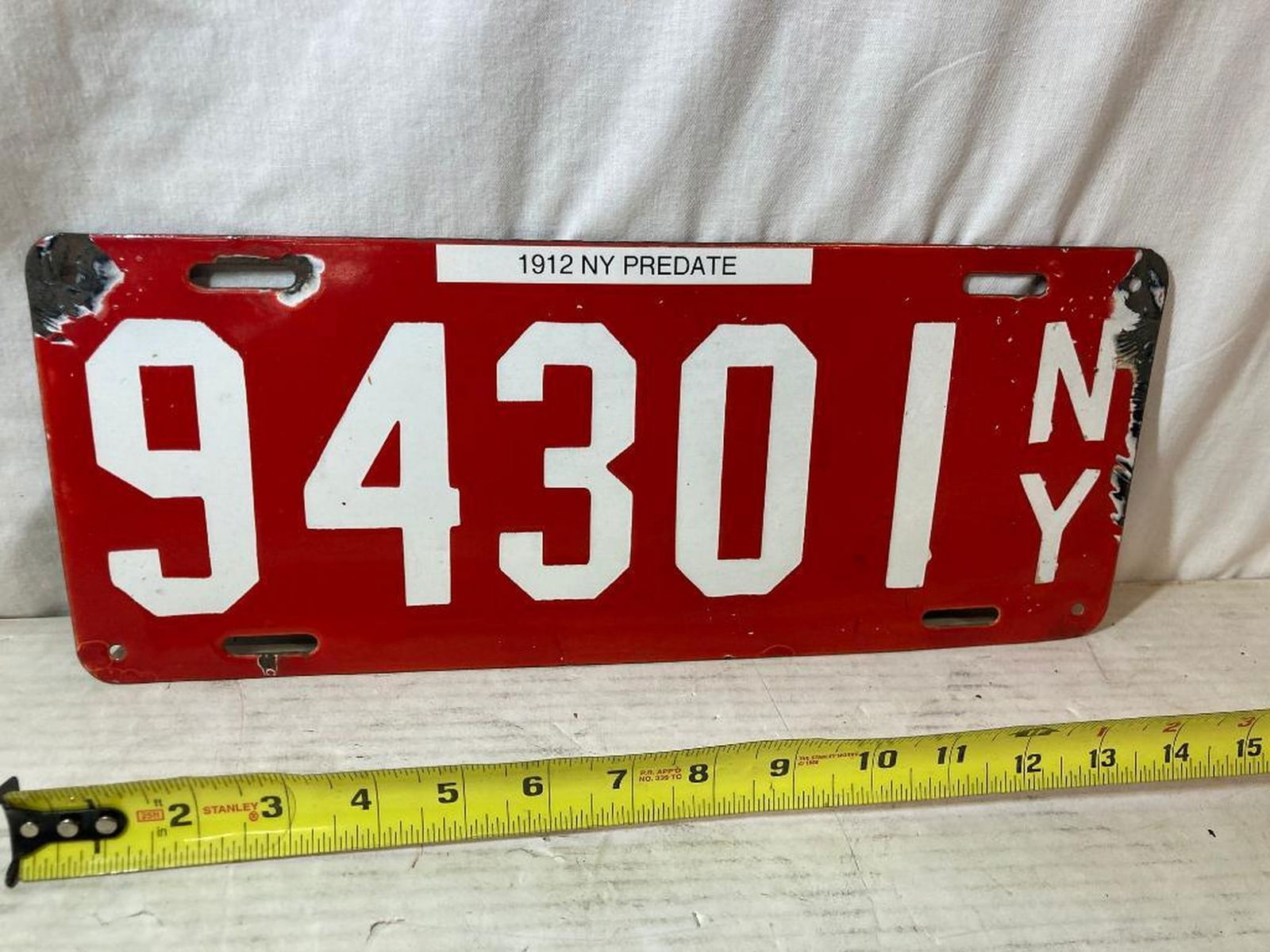 1912 "New York 94301" Porcelain License Plate : 1912 "New York 94301" Porcelain License Plate