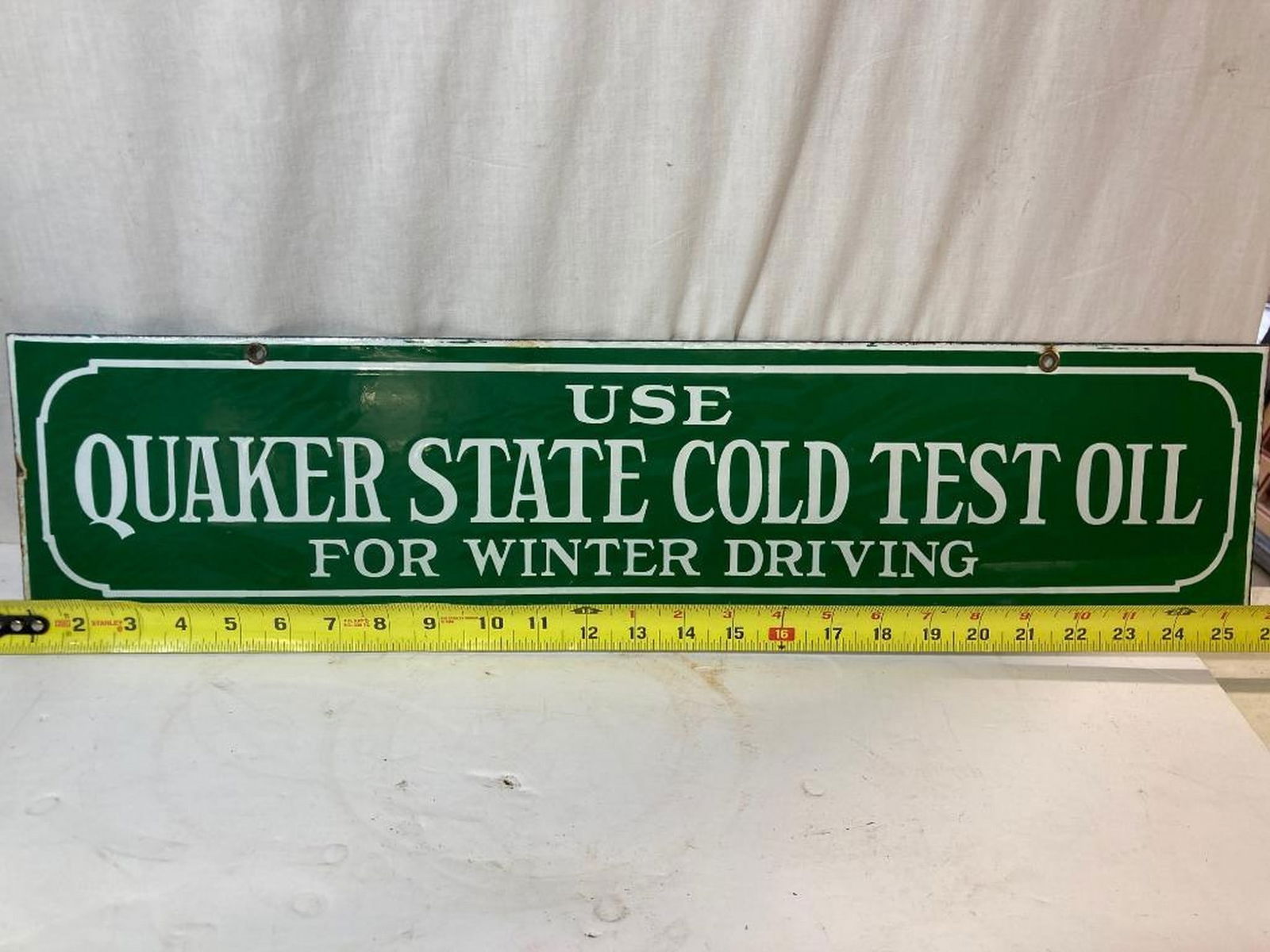 1930's "Quaker State Cold Test Oil" 2 Sided Porcelain Sign: 1930's "Quaker State Cold Test Oil" 2 Sided Porcelain Sign