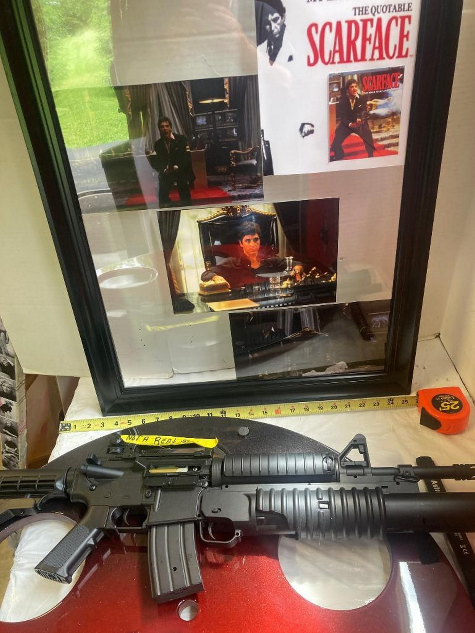 Scarface posters and Colt AR-15 prop model w/grenade launcher: Scarface posters and Colt AR-15 prop model w/grenade launcher