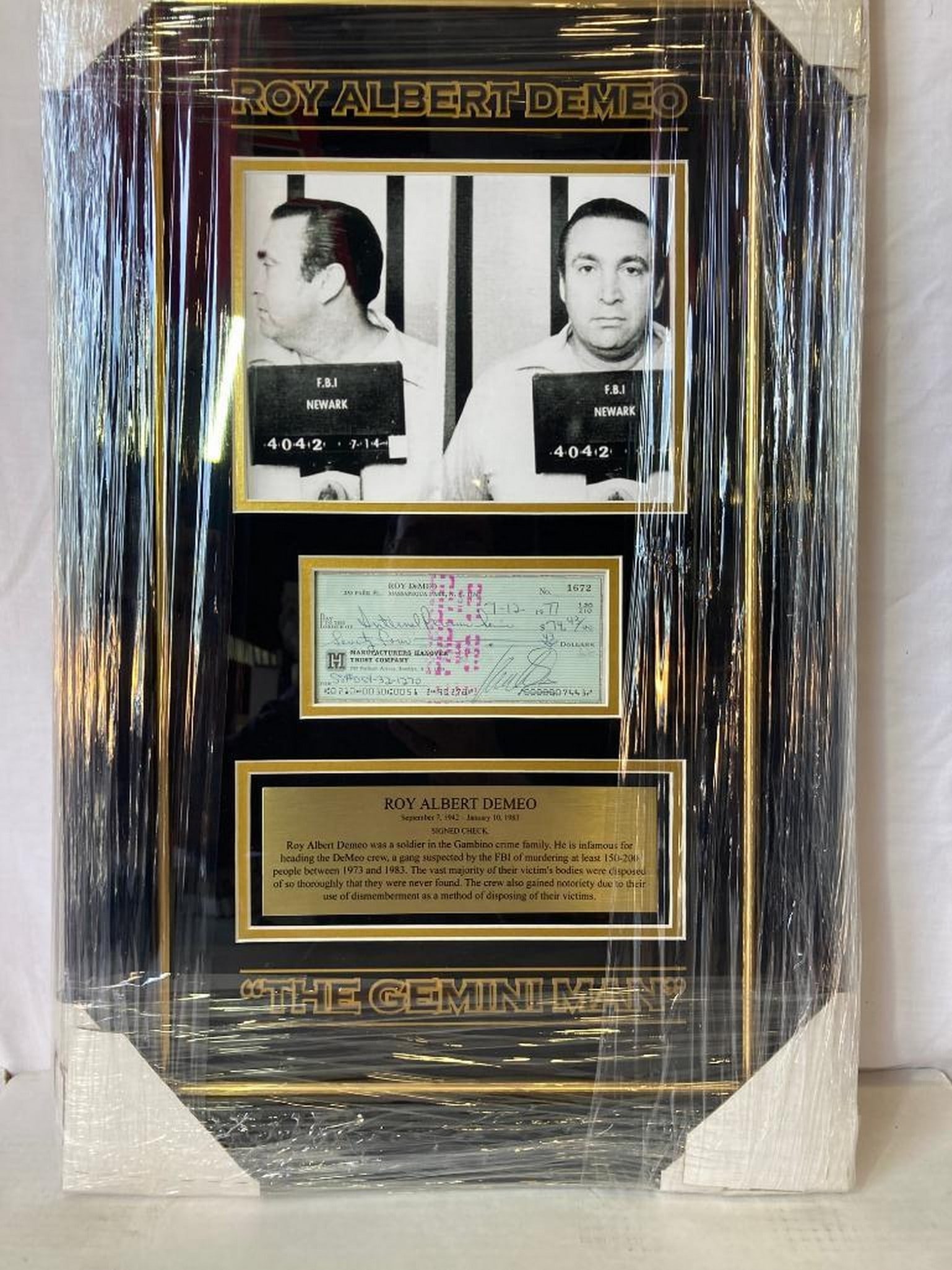 Roy "The Gemini Man" Demeo Signed Check Photo Frame (1 of 3)