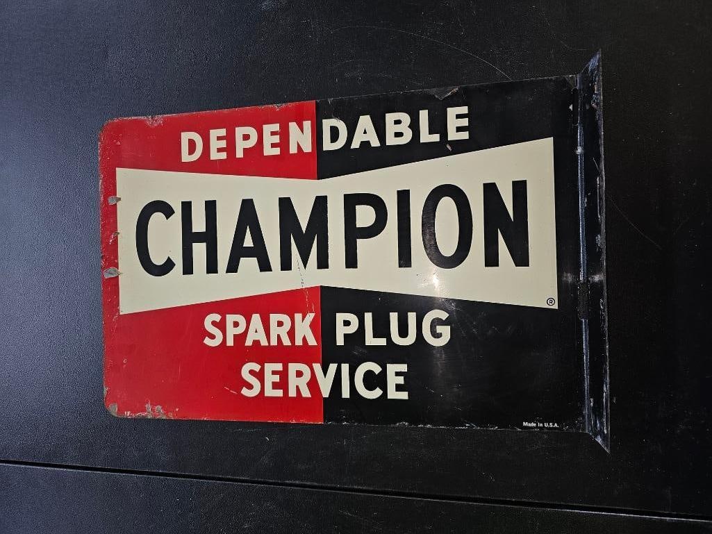 Champion Spark Plug Double Sided Flanged Sign: Champion Spark Plug Double Sided Flanged Sign