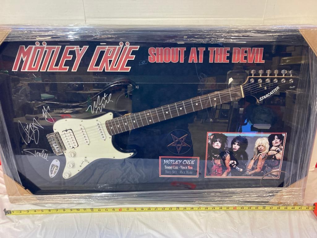 Motley Crue Signed "Shout At The Devil" Black Guitar Photo Frame 42 x 26 x 8: Motley Crue Signed "Shout At The Devil" Black Guitar Photo Frame 42 x 26 x 8