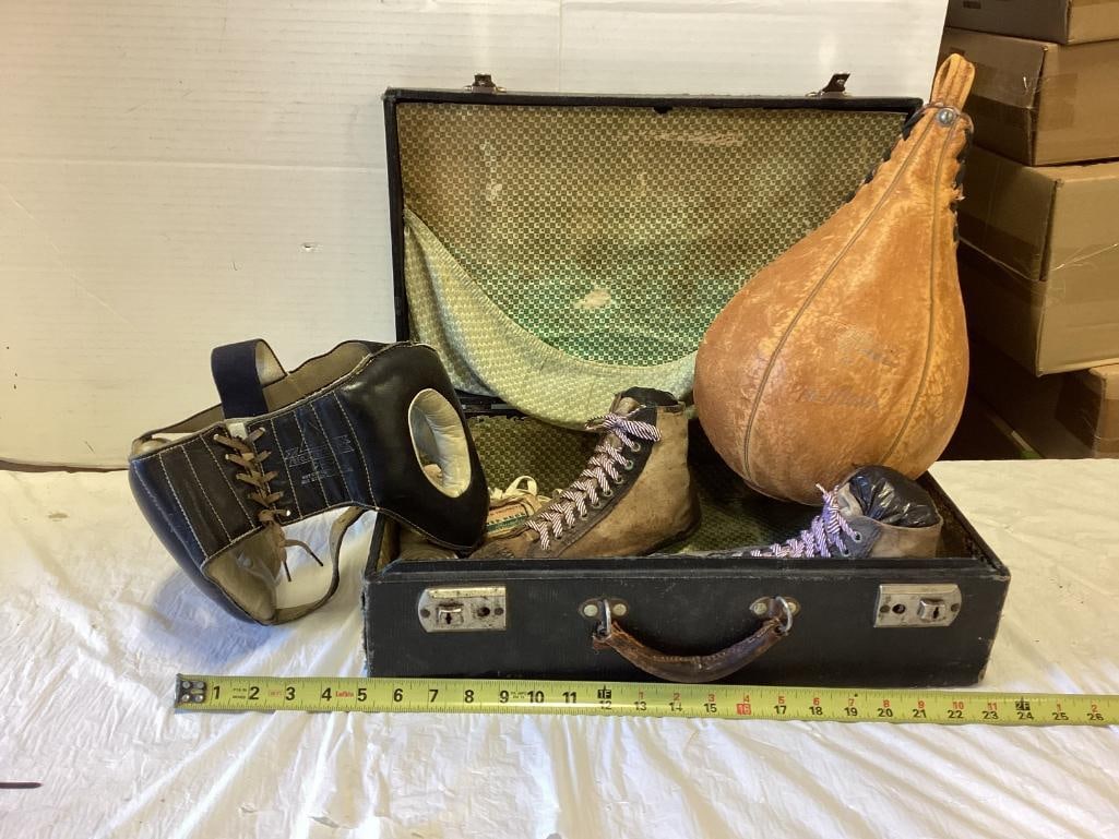 Vintage boxing punching bag, shoes, helmet & case (1 of 3)