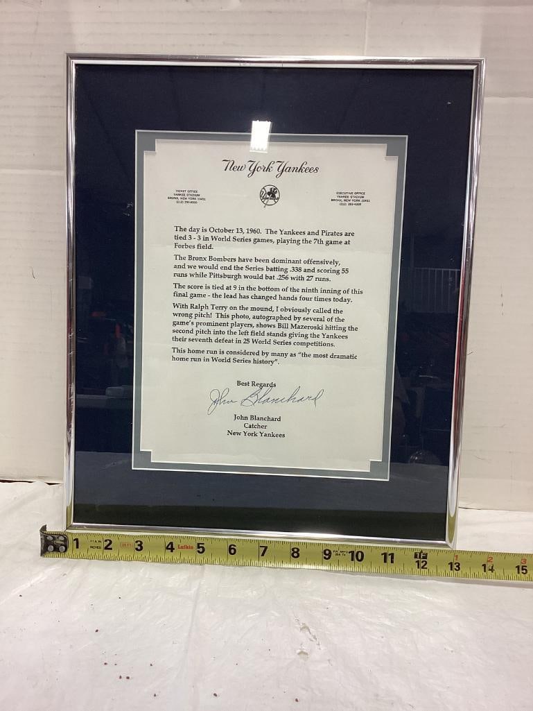 1960 World Series Yankees John Blanchard catcher letter with signature pertaining to the most dramat (1 of 1)