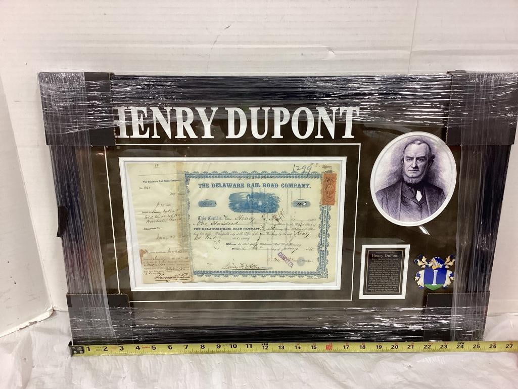 Henry Dupont "Delaware Railroad" Signed Stock Certificate Photo Frame 26 x 20: Henry Dupont "Delaware Railroad" Signed Stock Certificate Photo Frame 26 x 20