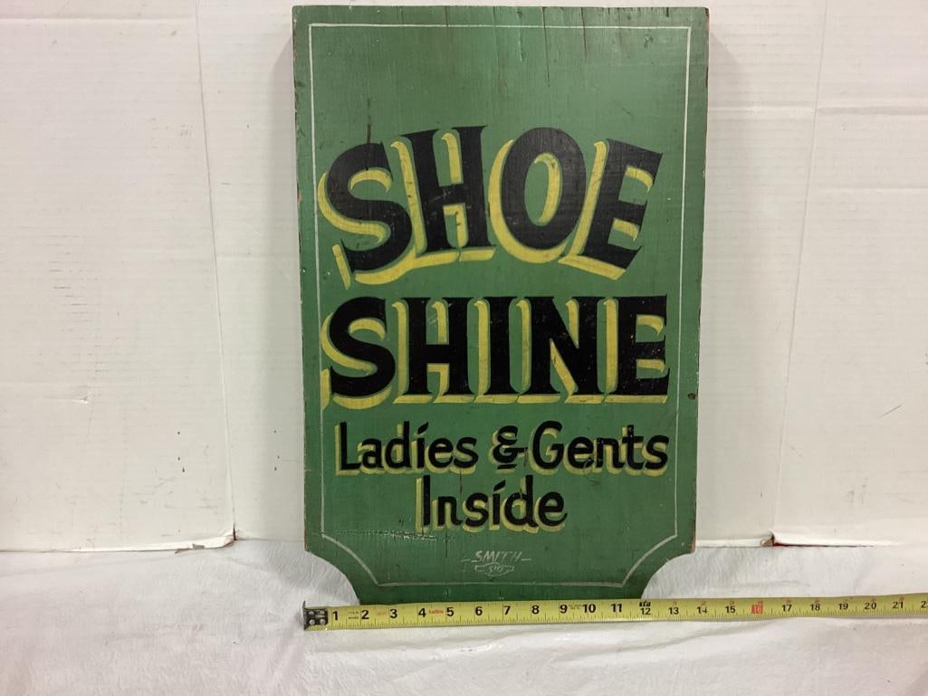1920's "Shoe Shine: Ladies & Gents Inside" Wood Hand Painted Sign 14 x 30 (1 of 2)
