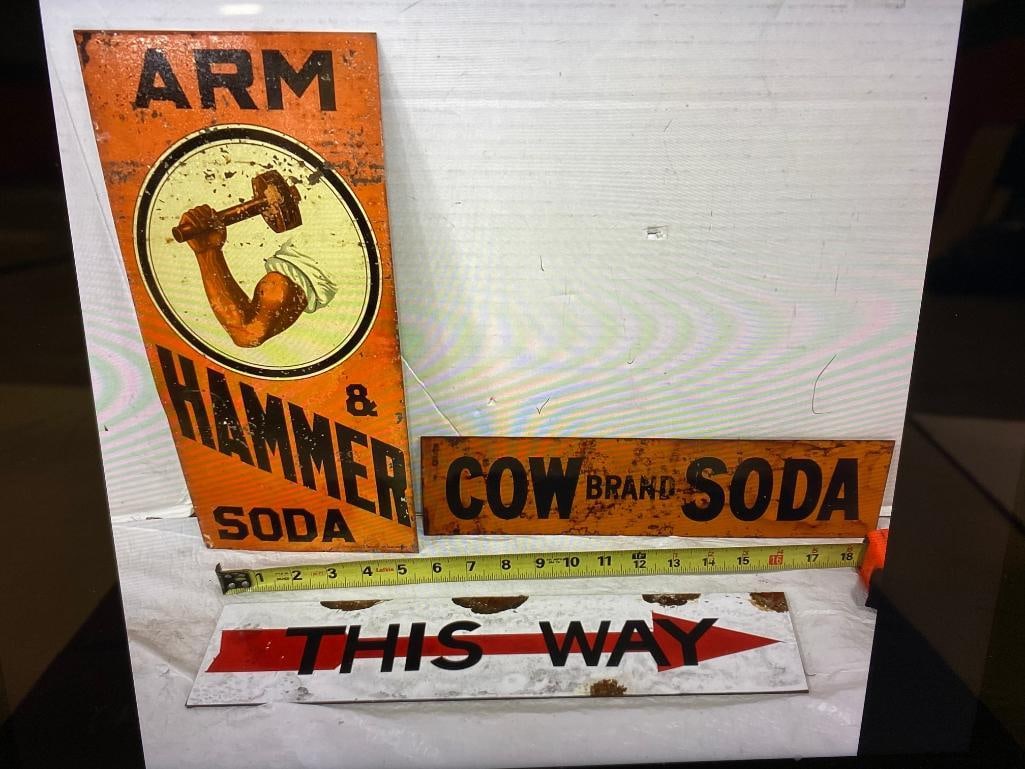 1920's "Arm & Hammer", "Cow Soda" & This way Advertising Signs (1 of 2)