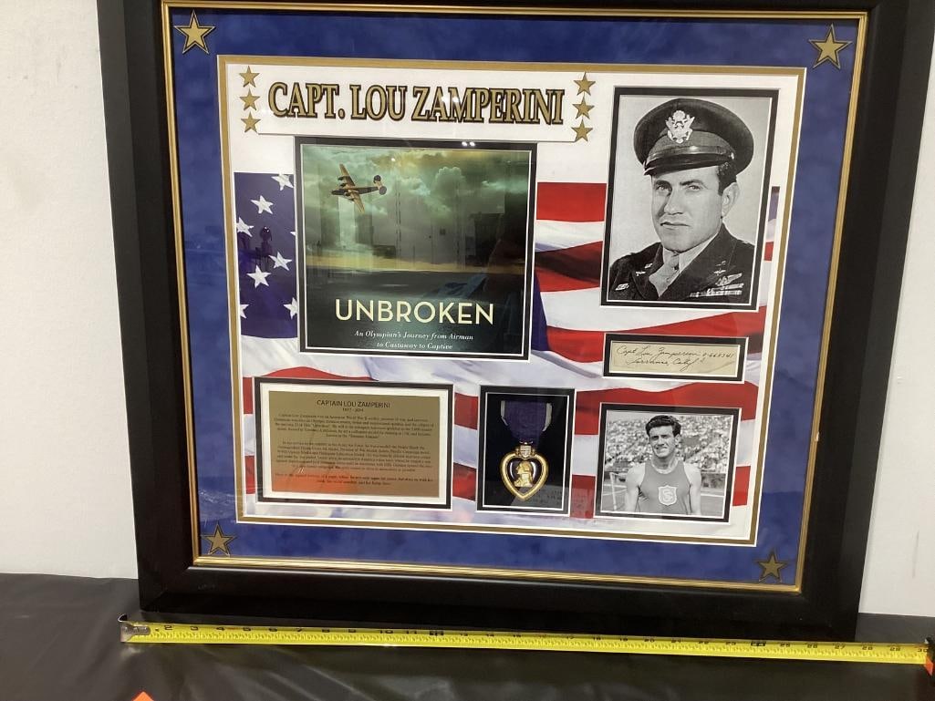 Captain Louis Zamperini "Unbroken" Movie Signed Cut Photo Frame COA 28 x 26 x 2 (1 of 4)