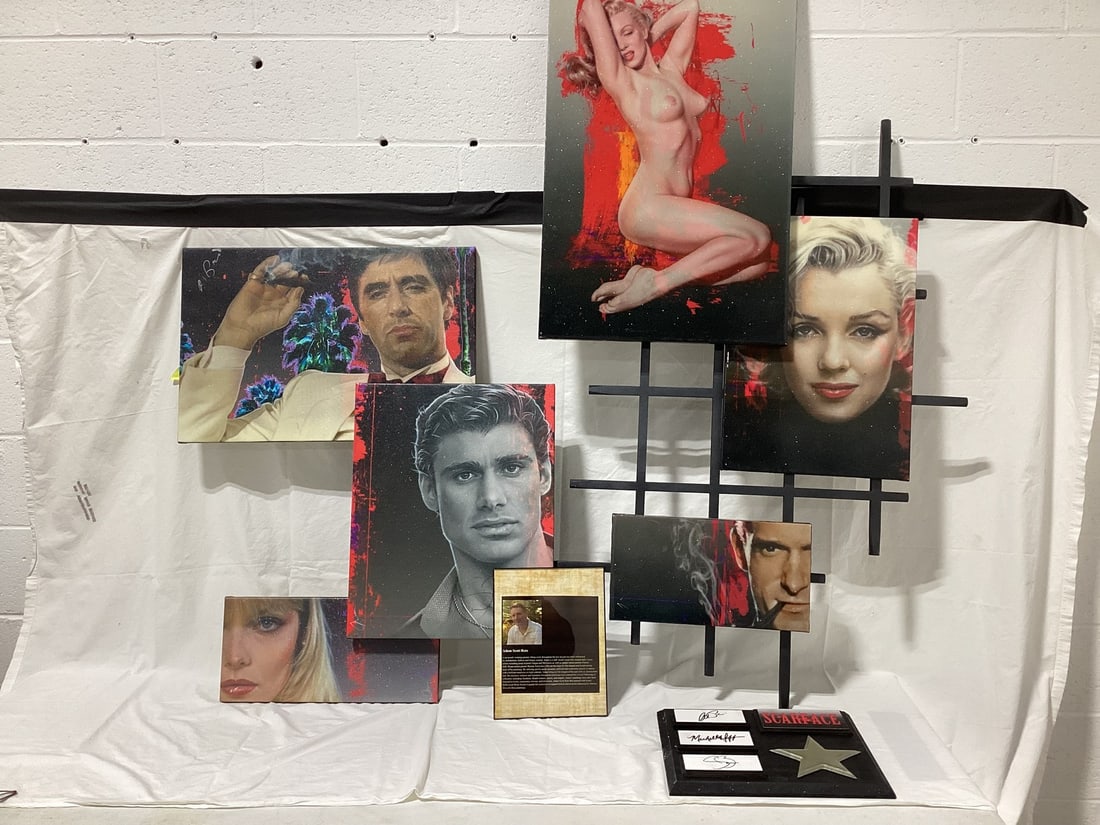Adam Rote: Scarface-Pacino/Pfeiffer/Vinfo Signed & Marilyn Monroe/Hugh Heffner collages : Adam Rote: Scarface-Pacino/Pfeiffer/Vinfo Signed & Marilyn Monroe/Hugh Heffner collages