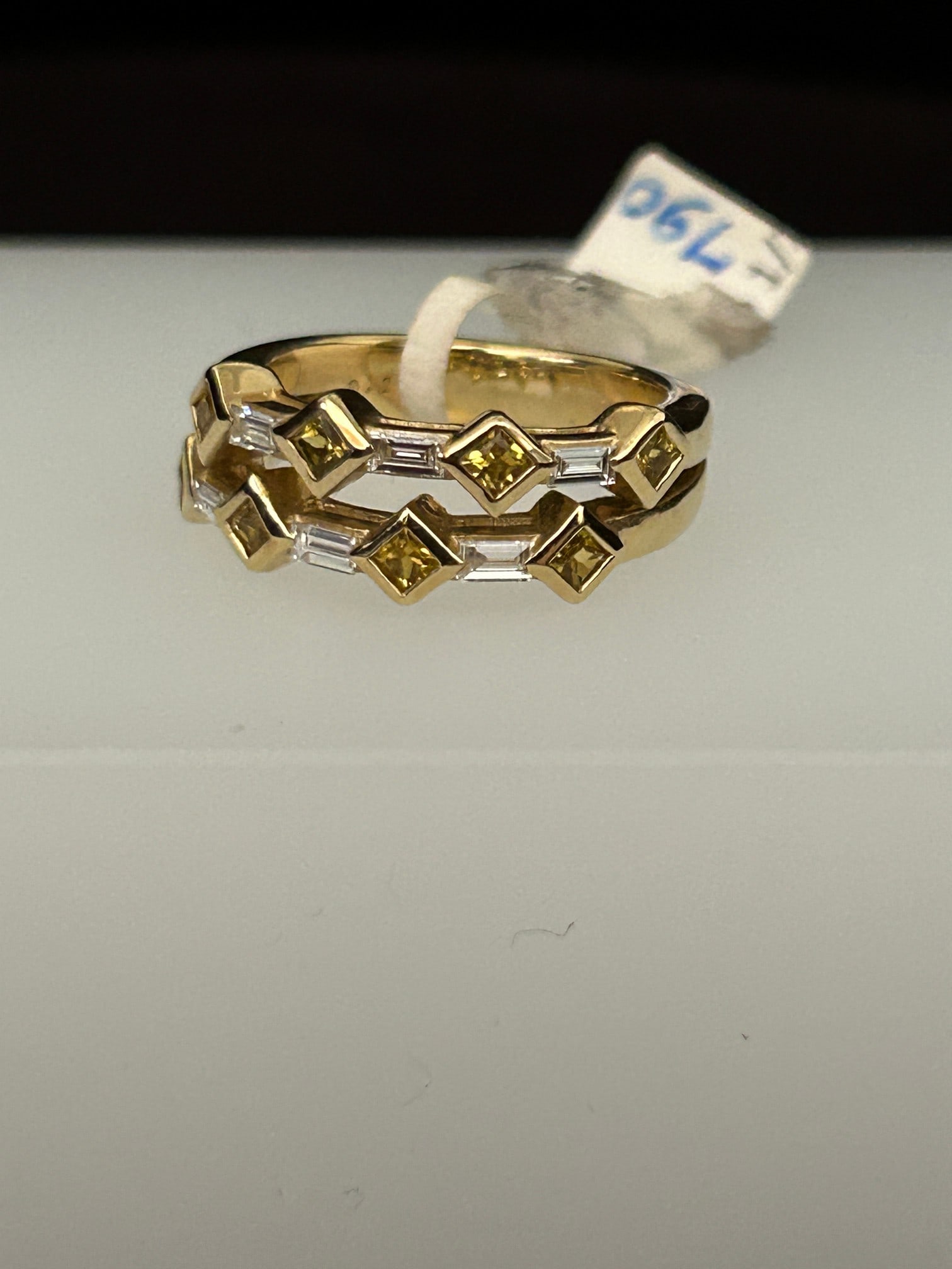 14KYG Diamond and Natural Yellow Diamonds: 14KYG Diamond and Natural Yellow Diamonds 6 Baguette Diamonds 0.26CT 8 Princess Cut Yellow Diamonds 0.66CT Size 6-6.25 7.3 grams