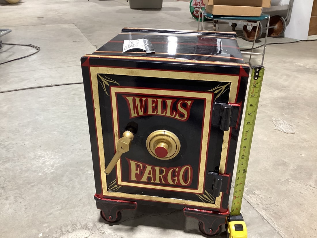 Vintage reconditioned Wells Fargo floor safe with combination: 22x16x16; NOTE: Spry's & Goin' Postal cannot ship this item. If the buyer wishes to have this item shipped, they must arrange their own third party shipper. Local pickup will be available duirng the t