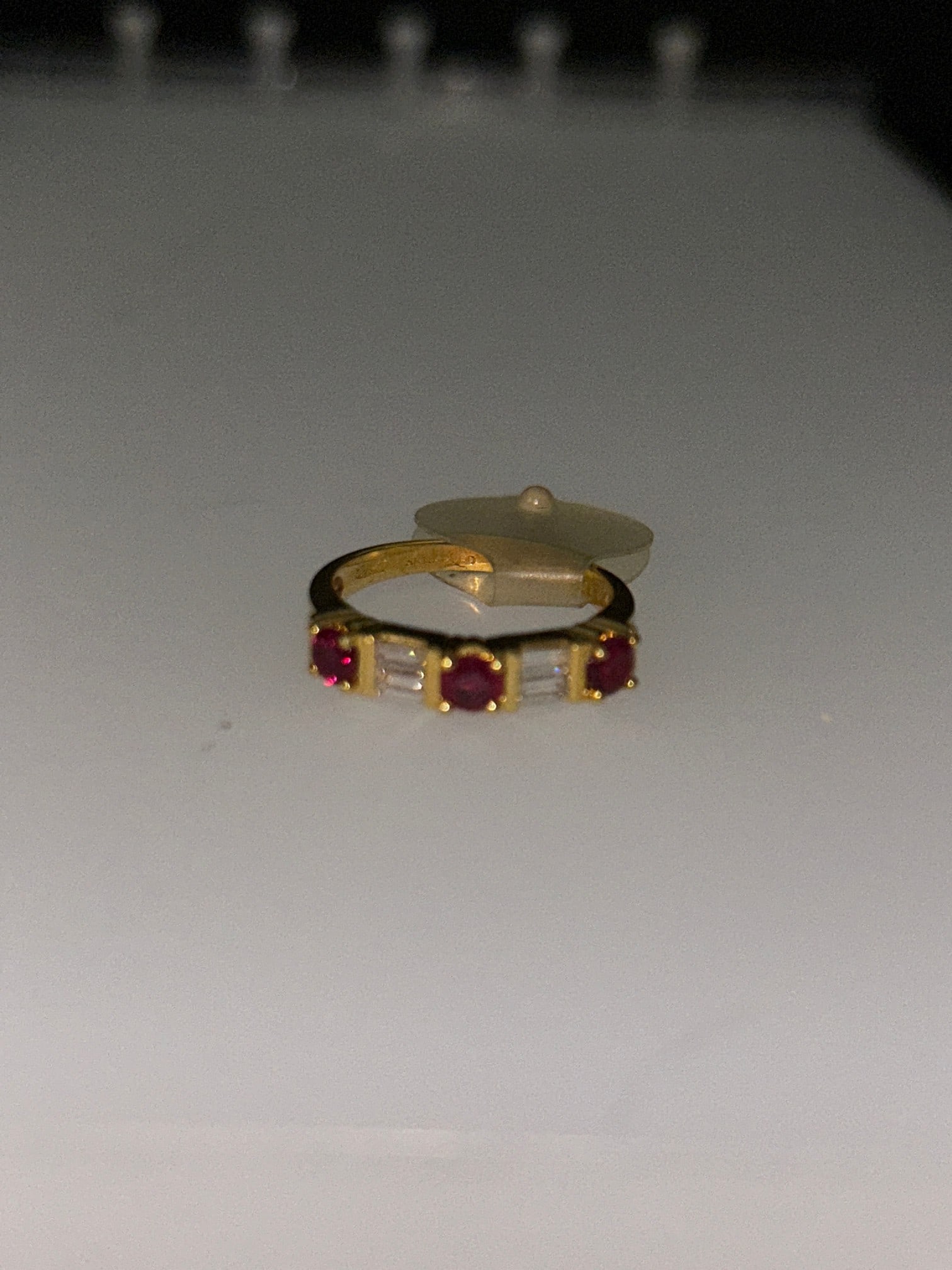 18KYG Alternating ruby and diamond ring, 3 round rubies and 4 baguette diamonds, 3.8g SIZE 6.5 (1 of 2)