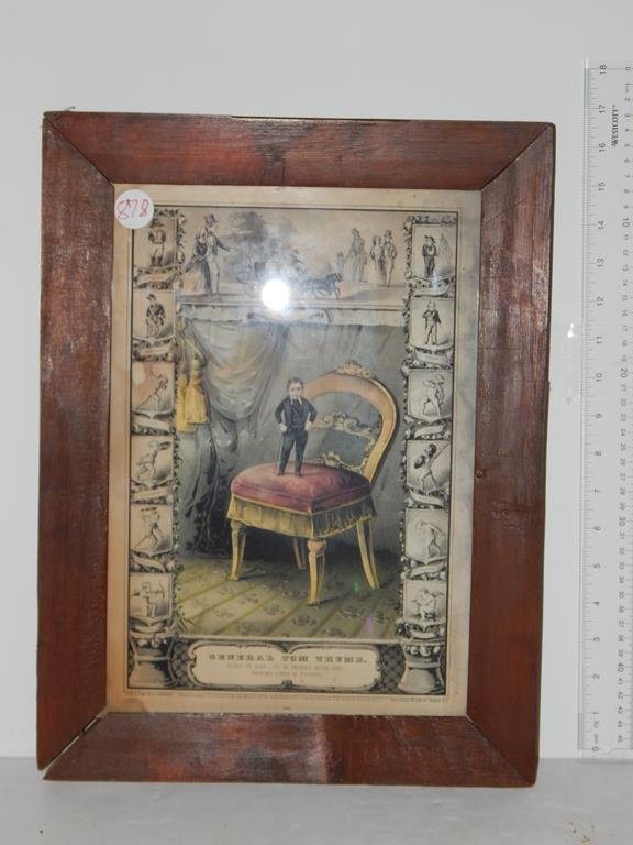 Two framed lithographs, "General Tom Thumb" by N.: Two framed lithographs, "General Tom Thumb" by N. Currier minor stain & Charles S. Stratton known as "General Tom Thumb" by Baillie both are small folios average frame size is 13" x 17" ref.#878,879