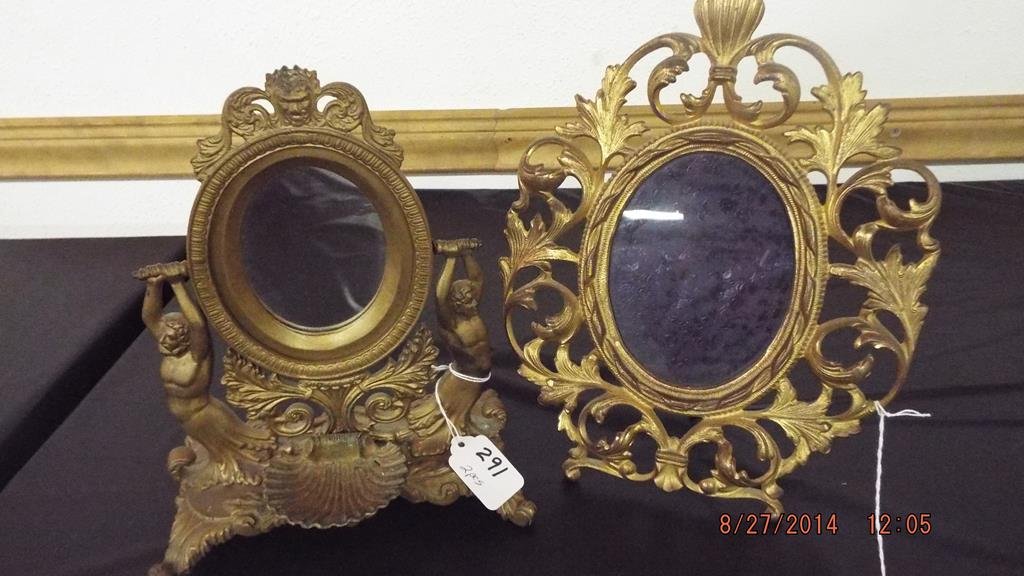 Two ornate dresser mirrors, 11"H & 9 1/2"H no ref.#: Two ornate dresser mirrors, 11"H & 9 1/2"H no ref.#