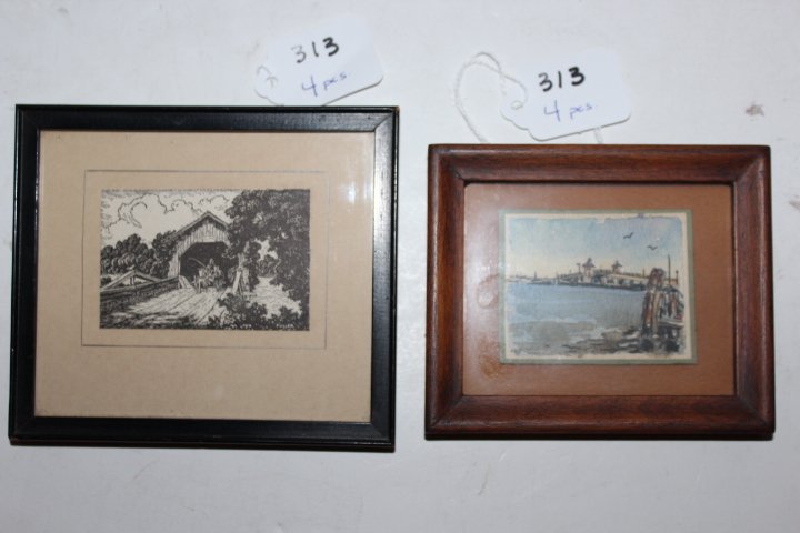 Four pieces, framed painting of a gentleman fame is 7": Four pieces, framed painting of a gentleman fame is 7" x 8 1/2", small framed watercolor of the Ocean City bridge (Ocean City, N.J.) frame is 3 3/4" x 4 1/2", small Greek icon of the Madonna & baby Je