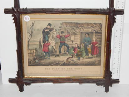 Three framed lithographs, "the process of imtemperance": Three framed lithographs, "the process of imtemperance" by N. Currier stains, "the turn of the tune" by Currier & Ives & "health to the king and Bismark" by Currier & Ives all are small folios average