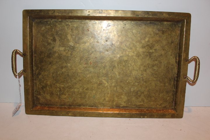 Three Pre-Russian revolution brass trays, with the: Three Pre-Russian revolution brass trays, with the double eagle mark, round 11 1/2"D x 18" & the ovals 5 1/2" x 8 3/4" no ref.#