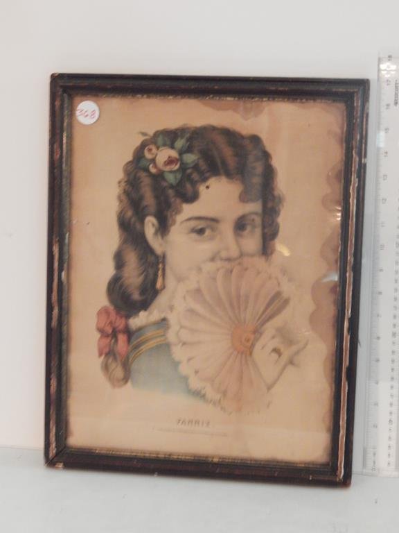 Four framed lithographs, "look at Mama" by James: Four framed lithographs, "look at Mama" by James Baillie, "fishing" by E.B. & E.C. Kellogg, "Fannie" by Currier & Ives stains & deterioration to the frame & "the farmers pet" by E.B. & E.C. Kellogg al