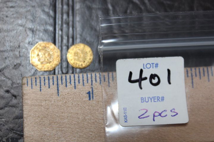 Two pieces of California gold fractional currency 1852: Two pieces of California gold fractional currency 1852 & 1856