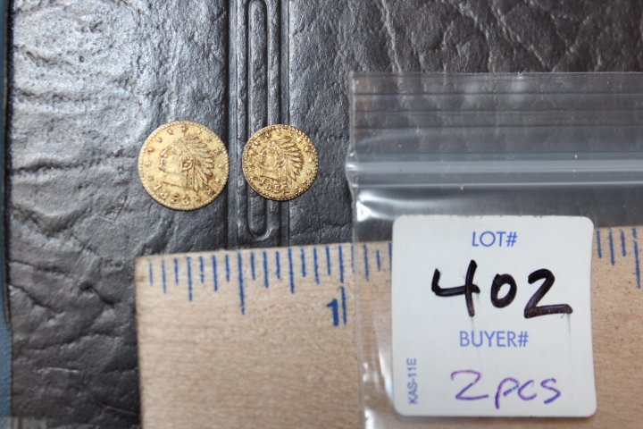Two pieces of California gold fractional currency 1854: Two pieces of California gold fractional currency 1854 & 1858