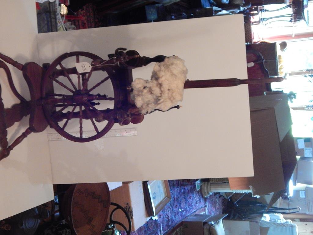 Unusual spinning wheel , possibly German in origin 20"W: Unusual spinning wheel , possibly German in origin 20"W 51"H condition is good, ref.#963