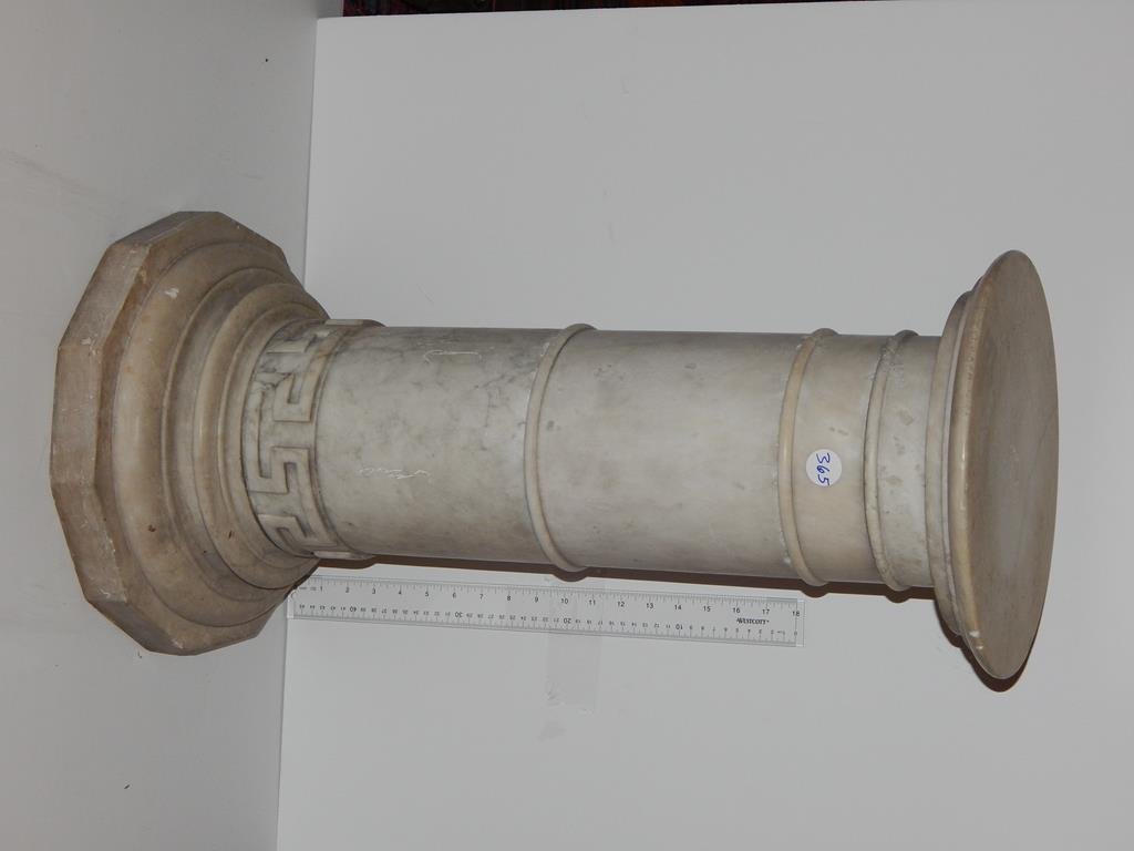 Italian marble pedestal, comes apart in 5 sections,: Italian marble pedestal, comes apart in 5 sections, good condition, 27"H top is 11 3/4"D ref.#365