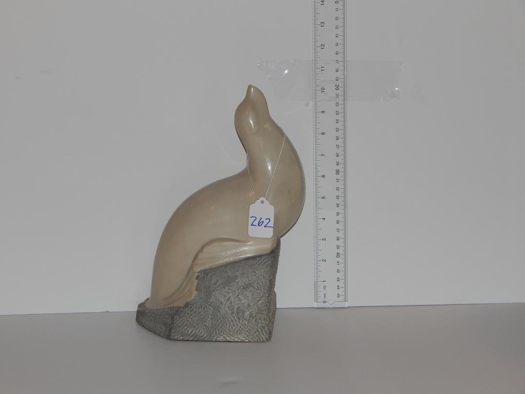 Foundry stone carving of a snow seal by Vincent: Foundry stone carving of a snow seal by Vincent Glinsky, condition is good 11 1/4"H ref.#262
