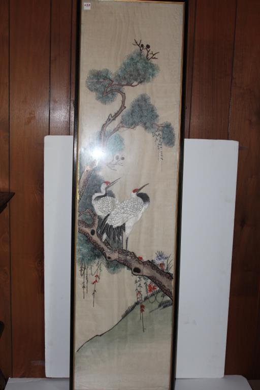 Beautiful Chinese embroidered panel, once again very: Beautiful Chinese embroidered panel, once again very detailed work, frame is 16 1/2 x 61 1/2" no ref.#