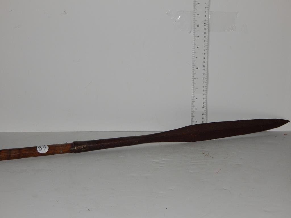 Antique Watusi lions spear, 89" overall length, blade: Antique Watusi lions spear, 89" overall length, blade length is 18 1/2"L ref.#811