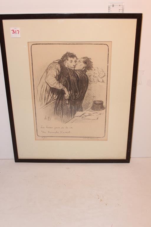 Print by Honore Daumier French 1808-1879 "triumphant: Print by Honore Daumier French 1808-1879 "triumphant lawyer" 95/500 frame size is 14 1/2" x 17 3/4", print size is 8 1/2" x 11 1/2" no ref.#