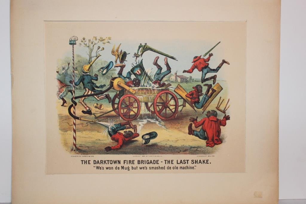 Four Currier & Ives Darktown series lithographs, "the: Four Currier & Ives Darktown series lithographs, "the Darktown hook and ladder corps." Going to the front, "the Darktown fire brigade-slightly demoralized" I knowed we'd make em take water, "the Darkt