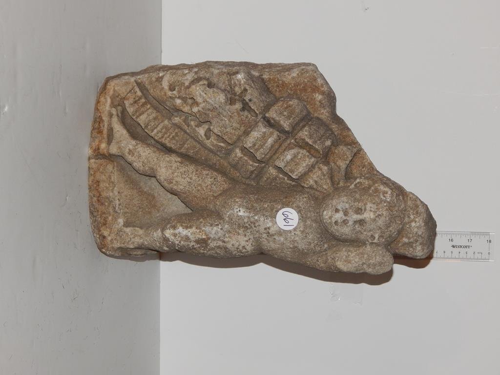 Carved sandstone statue from the Parthenon, Athens: Carved sandstone statue from the Parthenon, Athens Greece, purchased from the Chicago museum of art 17"H 9 1/2"W ref.#661