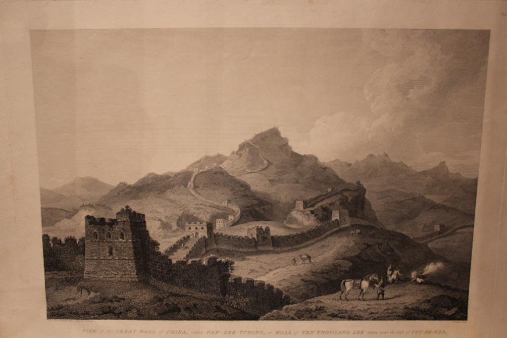 Two engravings by G. Nicol British 18th century, a view: Two engravings by G. Nicol British 18th century, a view near the city of Lin-Tsin and a view of the great wall of China 17" x 22" unframed no ref.#
