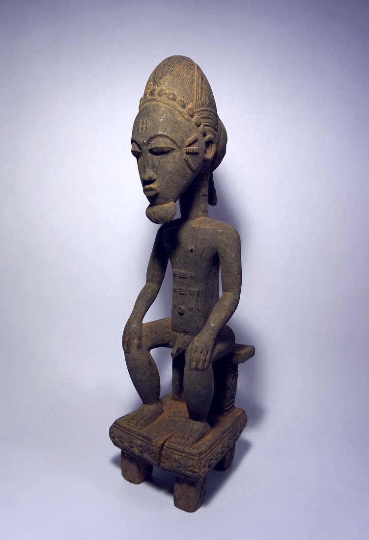 Fine Old Baule Seated Male Ancestor , African Art: Finely carved Old wooden Male ancestor sculpture from the Baule of Cote De Ivorie, West Africa. Measures 17 3/4 inches tall. This is a very beautiful Old carving of an important male ancestor. Note ho