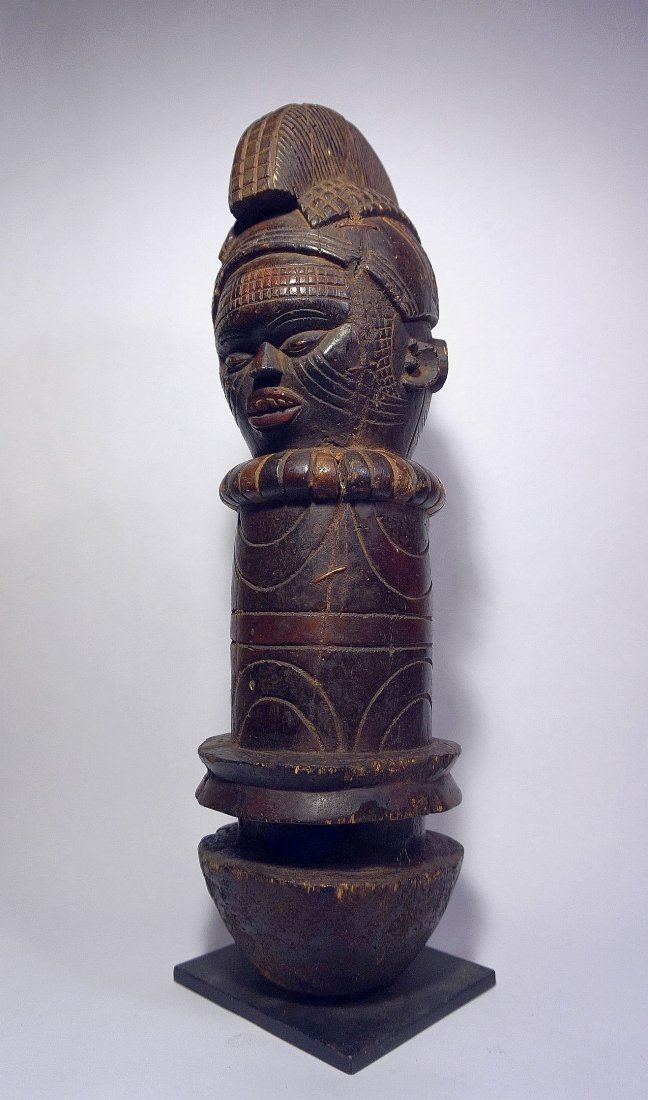 Rare KUYU Janus Marionette Sculpture , African Tribal: This is a Large carved wooden janus form sculpture from the Kuyu peoples of the Congo, Africa. Such sculptures were carried and were used as large to life size marionettes. Kuyu puppet heads were used