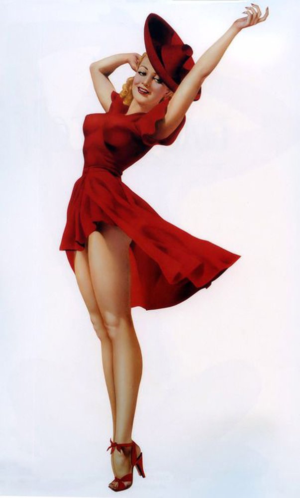 "Lady in Red" by Vargas: Alberto Vargas began his career as an artist for Ziegfeld Follies , but became America's favorite Pin-Up artist during the WWII and postwar period, (1950-1990). His artwork graced the covers and insid