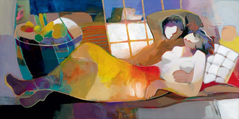 Daylight Dream by Hessam Abrishami: A signed and numbered 23/395. It is a serigraph on canvas by world renowned Award Winning artist Hessam Abrishami . This colorful, romantic image measures 24x48" and it is stretched and gallery-wrappe