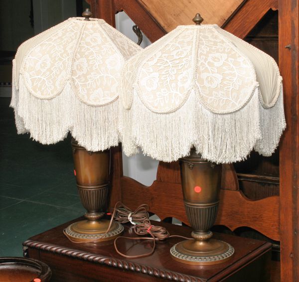 Pair of heavy bronze table lamps, signed "Tiffany