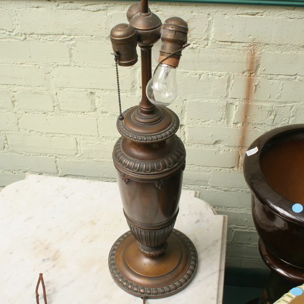 Pair of heavy bronze table lamps, signed "Tiffany - 3