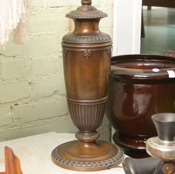 Pair of heavy bronze table lamps, signed "Tiffany - 4