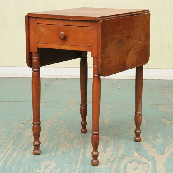 Early 1800 Sheraton one drawer dropleaf stand, so