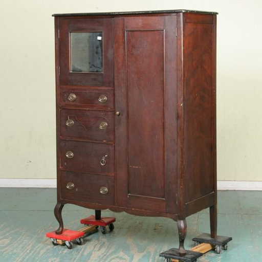 1340 Early 1900 Queen Anne Style Chifferobe Walnut M