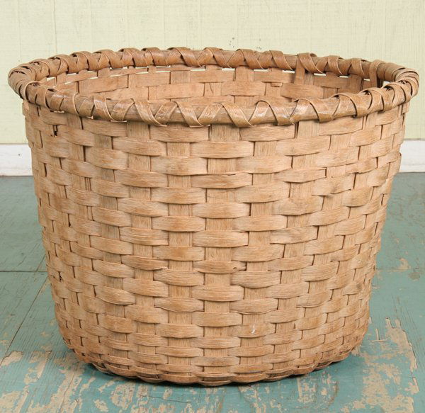 1009 19th Century woven cotton basket, split oak, 28"d Lot 1009