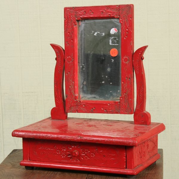 Interesting Tramp Art child's mirror, berry and f