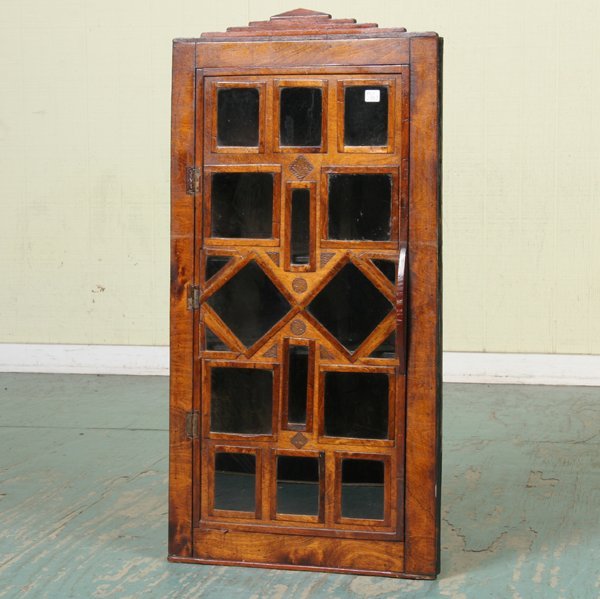 Hanging corner cabinet, individual panes in singl