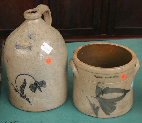 Lot of two pieces stoneware items, 1) two gallon
