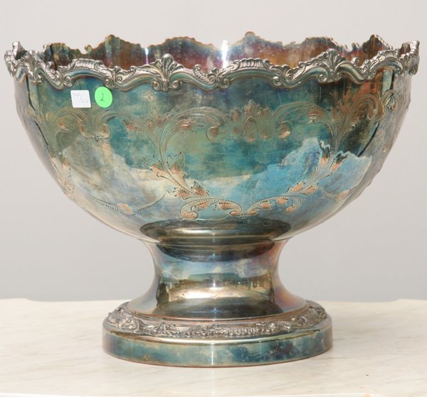 Large 16" silver on copper pedestal punch bowl. H
