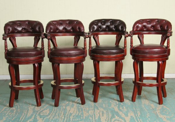 Set of four contemporary bar stools, mahogany fin